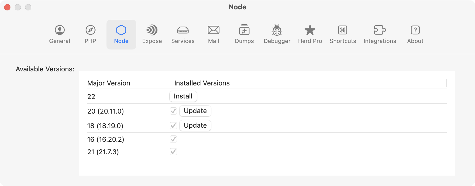 Update Node.js in the Settings