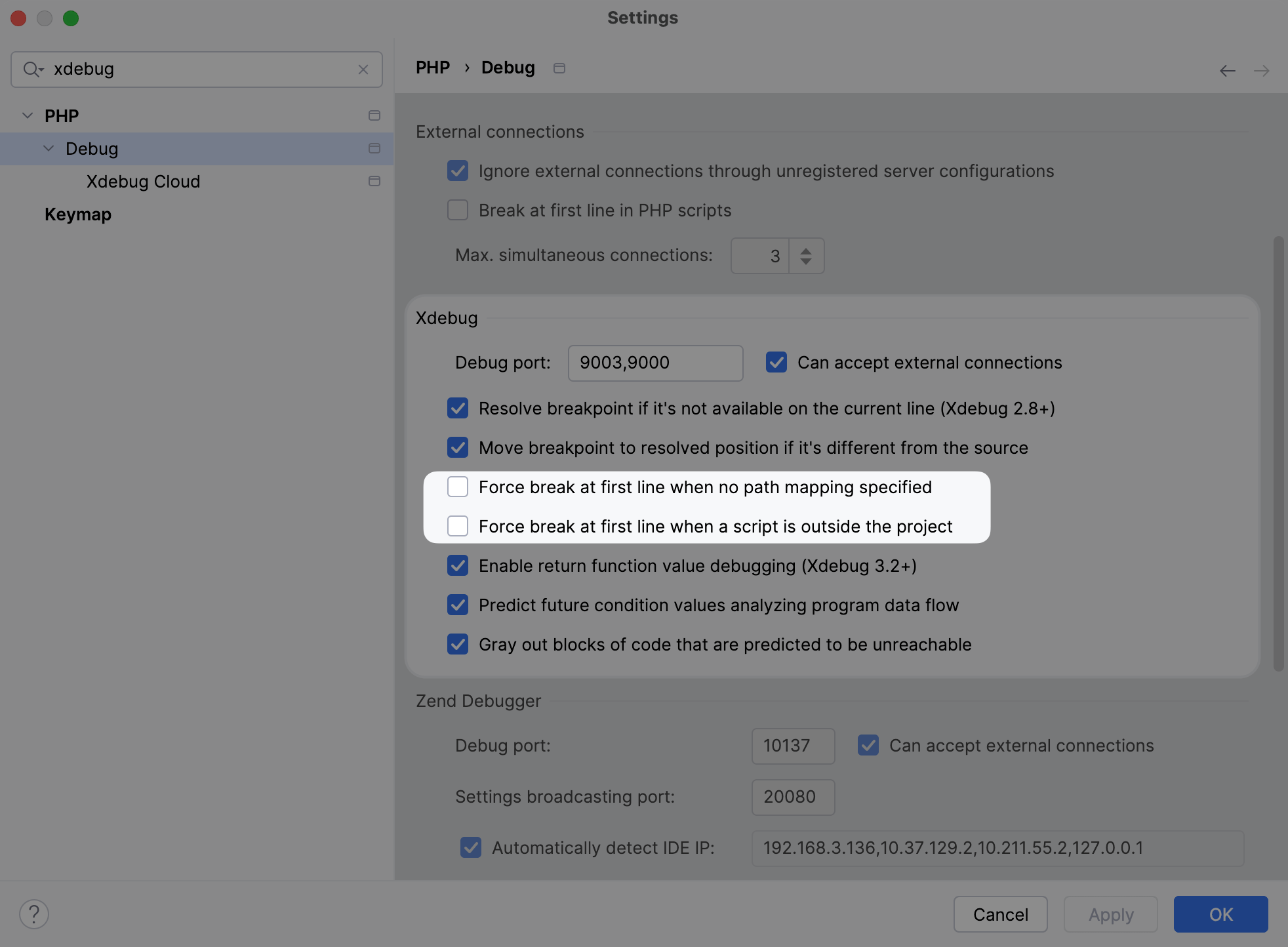 PHPStorm settings for Xdebug